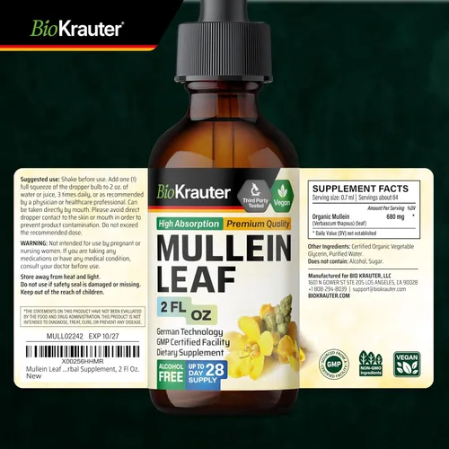 Miniatura 9 de BIO KRAUTER Extracto de hoja de gordolobo para pulmones de 2 onzas líquidas - 28 días de suministro - Gotas de gordolobo puro para limpieza pulmonar