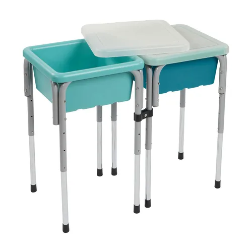 Miniatura 17 de ECR4Kids Mesa de juego ajustable de arena y agua de 2 estaciones, con recipientes sensoriales, Verde helecho/Azul polvoriento