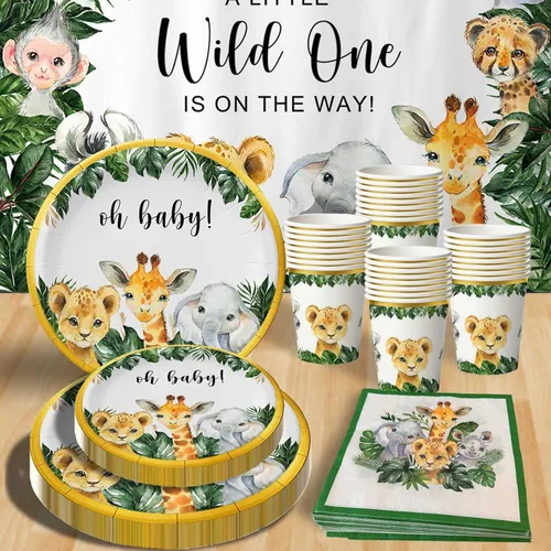 Miniatura 4 de Platos para baby shower de safari, decoración dorada de animales de la selva para 24 invitados, suministros temáticos de safari en la selva, platos