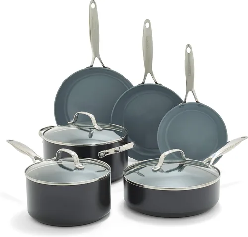 GreenPan Valencia Pro - Juego de utensilios de cocina antiadherentes de cerámica de 9 piezas, sin PFAS, listos para inducción, ollas y sartenes