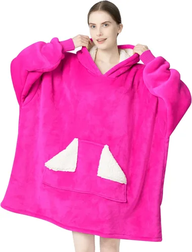 Miniatura 11 de Touchat - Manta con capucha portátil, sudadera con capucha de forro polar sherpa de gran tamaño con bolsillo gigante y mangas para adulto, regalo