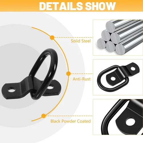 Miniatura 5 de garini Anclajes de amarre de anillos en D negros, paquete de 24 anclajes de amarre resistentes de 1/4 pulgadas para barcos, control de carga
