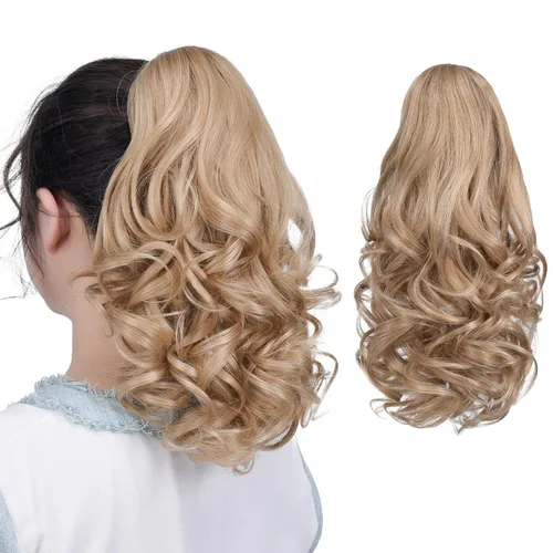 Miniatura 45 de Extensiones de cola de caballo de cabello rubio, extensiones de cola de caballo para mujer, pinza de extensiones de cabello rizado de 12 pulgadas