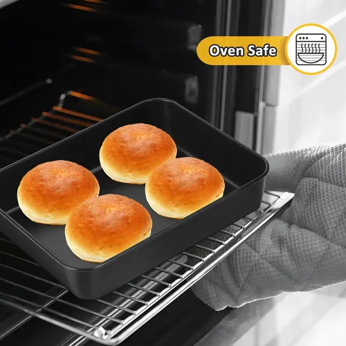Miniatura 7 de TeamFar Sartén para lasaña, 9.4 x 7 x 2 pulgadas de acero inoxidable para hornear horneado profundo para horno tostador, sartén rectangular de Negro