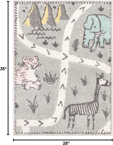 Miniatura 2 de Unique Loom Whimsy Kids Collection - Alfombra de área de cocodrilo (2 pies 2 pulgadas x 2 pies 11 pulgadas, rectangular, gris/negro)