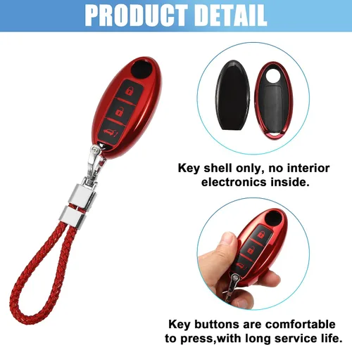 Miniatura 4 de X AUTOHAUX Funda de TPU para llavero de automóvil de 3 botones para Nissan Qashqai Juke X-Trail Micra Murano con kit de llaveros, protector de llave