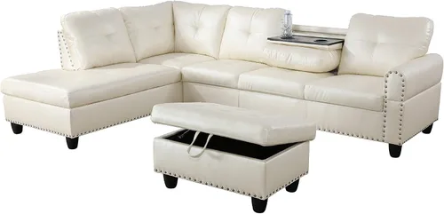 Miniatura 14 de Star Home Living Sofás otomanos seccionales, 97.2 pulgadas de ancho x 69.3 pulgadas de profundidad x 32.3 pulgadas de alto, negro