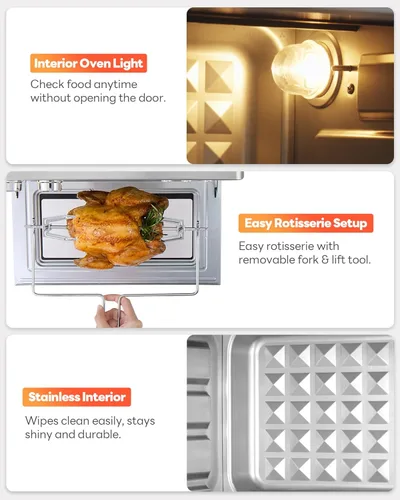 Miniatura 8 de Combo de horno tostador con freidora de aire de 28 cuartos de galón, horno grande de encimera con convección HeatWave de última generación, cocción