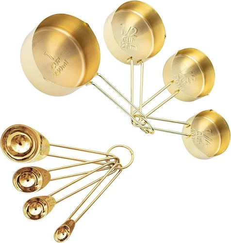 Miniatura 8 de Juego de 10 tazas y cucharas medidoras, juego de tazas y cucharas medidoras de acero inoxidable 18/8 anidables para cocinar, juego de cucharas