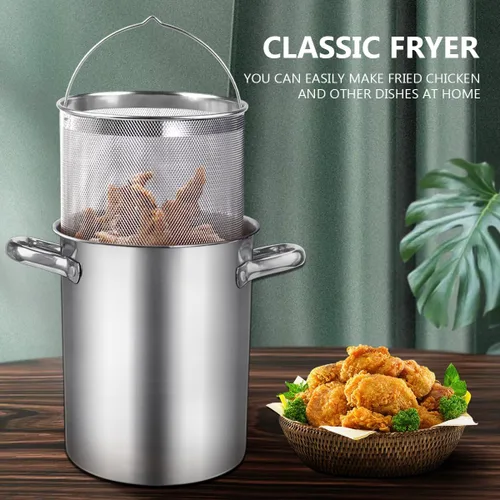 Miniatura 6 de Freidora con tapa y cesta – Vaporizador de espárragos de acero inoxidable 2 en 1 olla con vapor de malla para papas fritas, pollo, cocinar verduras