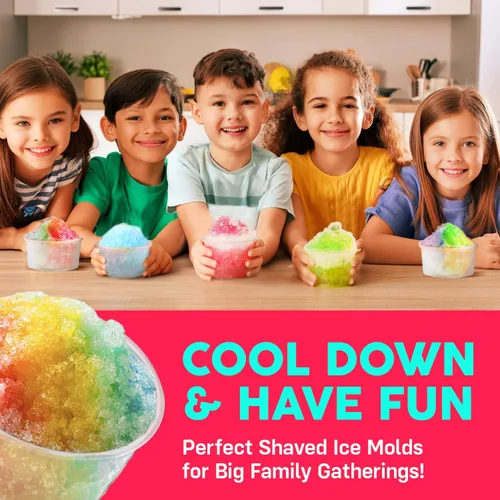 Miniatura 6 de Paquete de 3 moldes de hielo afeitado para hielo afeitado hawaiano con tapas. Crea divertidas golosinas de cono de nieve con tazas reutilizables sin