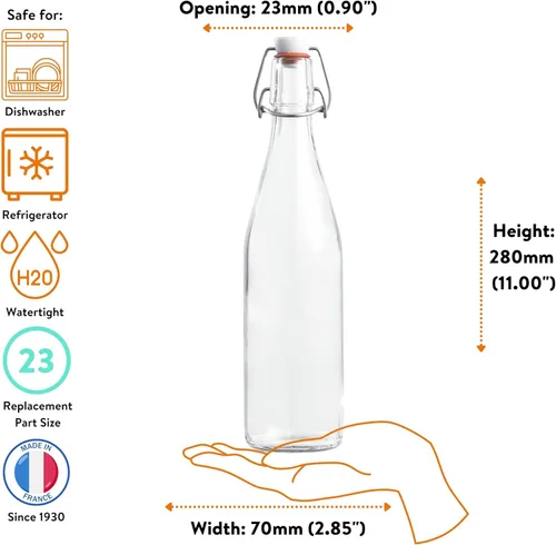 Miniatura 3 de Le Parfait Botellas de vidrio francés, 16.9 fl oz (16 onzas), paquete de 3 botellas herméticas a prueba de fugas para kombucha, kéfir, agua con gas