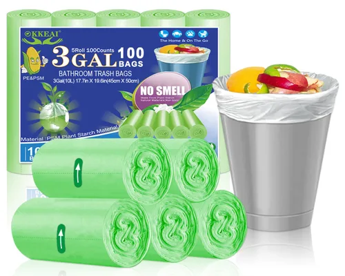 OKKEAI Bolsas de basura pequeñas de 3 galones, 100 unidades, bolsas de basura pequeñas, bolsas de basura pequeñas de 10 litros, para baño, cocina,