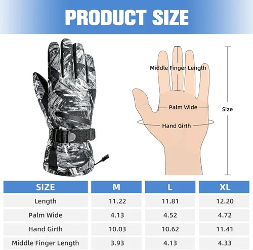 Miniatura 5 de Guantes de esquí de invierno con pantalla táctil, guantes de nieve impermeables para hombres y mujeres, guantes de snowboard cálidos para motos