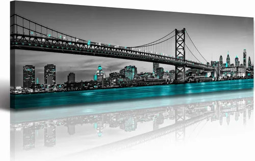 Miniatura 14 de JiazuGo Phoenix Skyline Arte de Pared en Lienzo - Paisaje Urbano de Arizona Enmarcado (14x48 Pulgadas) Negro y Blanco con Amarillo, Decoración