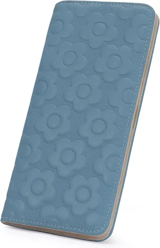 Miniatura 9 de Cartera delgada ultradelgada para mujer 3D de cuero con estampado de flores en relieve para mujer, cartera con bloqueo RFID, tarjetero plegable