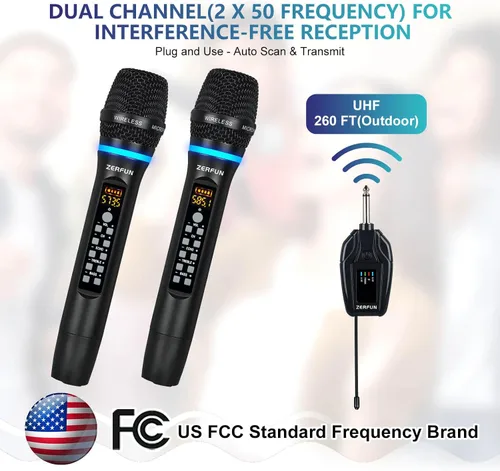 Miniatura 5 de Micrófonos inalámbricos duales recargables, sistema de micrófono inalámbrico de metal UHF micrófono inalámbrico profesional con control de eco