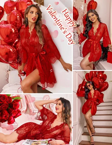 Miniatura 4 de Avidlove - Kimono de encaje para mujer, tipo babydoll, camisón de malla de lencería de talla S-5XL