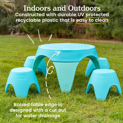 Miniatura 4 de ECR4Kids Ayana - Juego de mesa y taburete, mesa y sillas para niños al aire libre, azul cian/aguamarina, 5 piezas cian/aqua