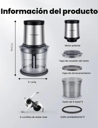 Miniatura 7 de Procesador de alimentos de 4 tazas, picador eléctrico de alimentos, pequeño pero potente: molinillo de carne con 2 cuencos, 2 velocidades y 4