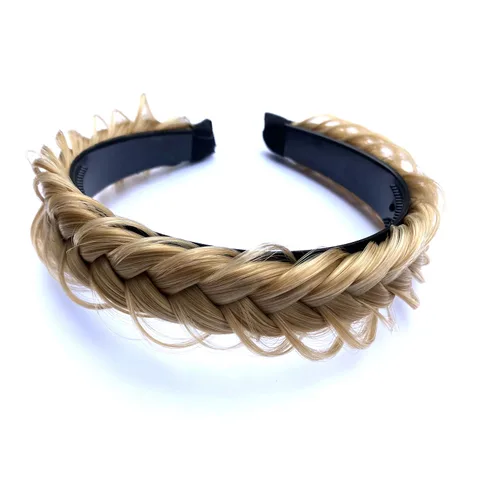 Miniatura 9 de RPZL (Rubio caramelo 8/14) Diademas trenzadas de cabello sintético – Diadema trenzada ligera y antideslizante – Dos hebras de 4 pulgadas de ancho