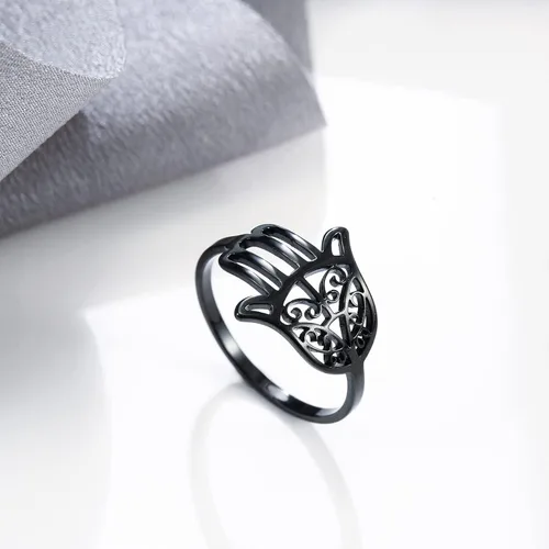 Miniatura 3 de Amaxer Hallow out Hamsa Hand of Fatima Evil Eye - Anillo de acero inoxidable para mujer