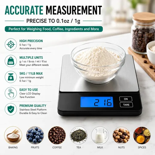 Miniatura 8 de URAMAZ Básculas inteligentes para alimentos de cocina, báscula digital de alimentos de acero inoxidable en gramos y onzas con aplicación de Multi