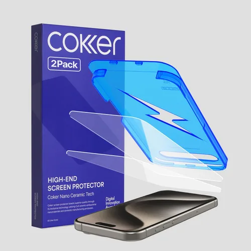 COKER Paquete de 2 protectores de pantalla de vidrio templado diseñados para iPhone, borde redondeado, dureza 9H inastillable, antiarañazos,