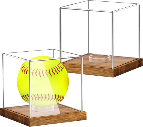 Miniatura 10 de Hooqict Paquete de 4 Estuche de Exhibición de Sóftbol de Acrílico Estuche de Exhibición de Sóftbol Transparente Soporte Protegido contra UV Estuche