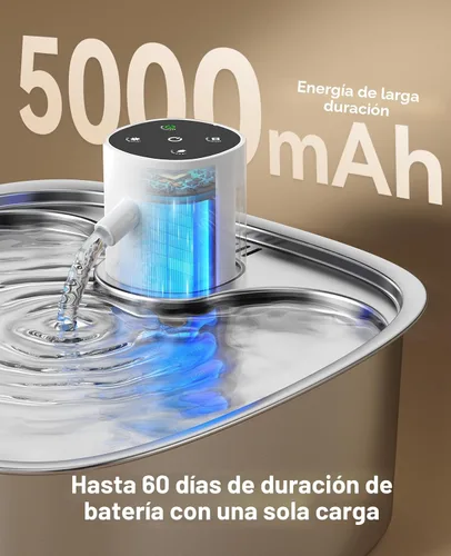 Miniatura 4 de Fuente de agua inalámbrica para perros, fuente de agua operada por batería de 5000mAh para perros, fuente de agua de acero inoxidable para gatos