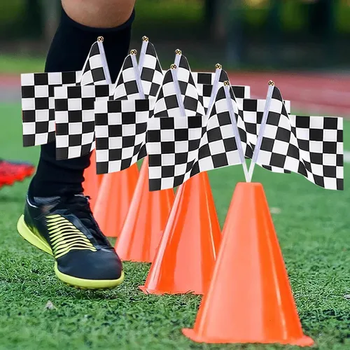 Miniatura 4 de Conos de tráfico con banderas a cuadros de carreras, 6 conos de tráfico con agujero en la parte superior, 12 banderas a cuadros, suministros