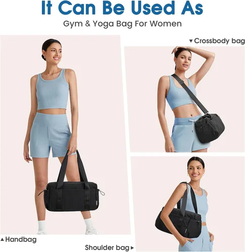 Miniatura 2 de G4Free Pequeña bolsa de gimnasio para mujer de 14 pulgadas con compartimento húmedo, bonita bolsa de lona para viajes, deportes y entrenamiento