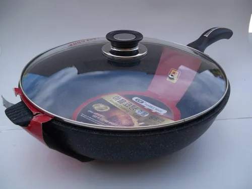 Miniatura 6 de Wok de cerámica con revestimiento de mármol fundido de aluminio antiadherente con tapa de cristal, 11.0 in