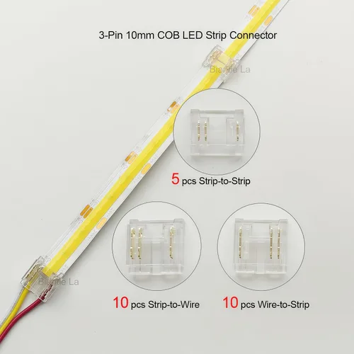 Miniatura 2 de Conector de tira LED de 3 pines, kit sin soldadura CCT COB de 0.394 in, paquete de 25 Juntas de tira a tira y tira a cable, para cables 22 AWG, se