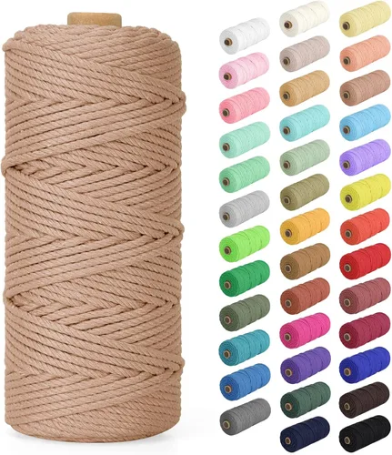 Miniatura 13 de Cordón de macramé de 0.079 in x 380 yardas (1140 pies), cuerda de algodón natural para colgar en la pared, ganchos de plantas, manualidades, Beige
