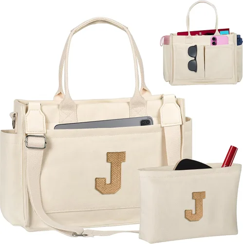 Miniatura 195 de Easter Basket Stuffers, Initial Tote Bag with Makeup Bag, Birthday Gifts for Women, Teen Girl Gifts Trendy Stuff