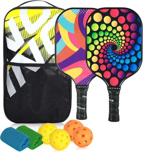 Palas de pickleball, regalo de pickleball, raquetas de pickleball de fibra de vidrio, toalla de enfriamiento y cubierta de pickleball - Juego de