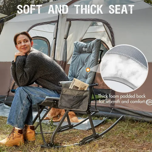 Miniatura 4 de Portal Mecedora plegable para acampar al aire libre – Silla reclinable gruesa acolchada mecedora portátil para camping para patio, porche delantero