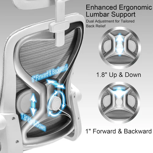Miniatura 5 de Silla de Oficina Ergonómica para Alivio del Dolor de Espalda y Cuello, Asiento de Espuma Virgen, Apoyo Lumbar Ajustable en 2D y Reposacabezas en 3D