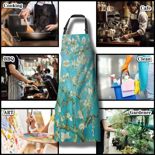 Miniatura 8 de Delantales de cocina para hombres, diseño de árbol de almendros y mujeres, delantal para cocinar, restaurante, barbacoa, pintura, manualidades