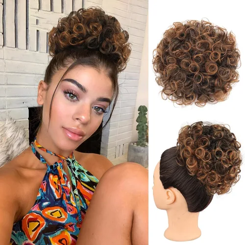 Miniatura 12 de Oseti Extensiones de moño de cabello natural para mujer, moño desordenado, con cordón elástico, rizado y desordenado, extensión de moño falso con #2