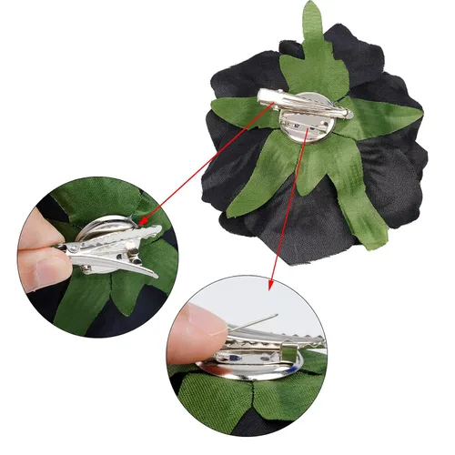 Miniatura 3 de Topbuti Pinza para el pelo de rosa, 4 piezas de tela, pinzas para el cabello mexicano, tocados para mujer, niña, boda, fiesta, día de la madre Negro