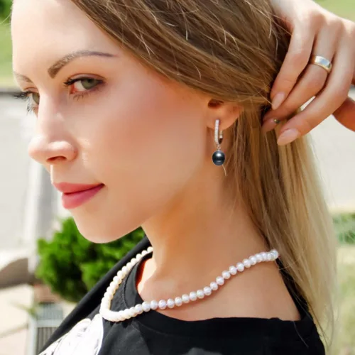 Miniatura 3 de Aretes colgantes de plata de ley 925 real de 8 a 0.354 in, color negro, blanco, gris, perlas cultivadas de agua dulce, joyería para mujeres y niñas