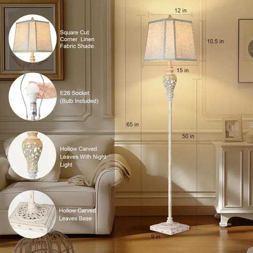 Miniatura 3 de LuxSight Collection Lámpara de pie rústica de 65 pulgadas de alto con pantalla de tela de lino de esquina de corte de luz nocturna, lámpara de pie