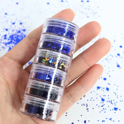 Miniatura 5 de Lentejuelas azules con purpurina para uñas navideñas, 6 rejillas, lentejuelas con purpurina para uñas de invierno, mezcla de copos de nieve