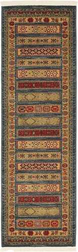 Nomad Tapete contemporáneo de con estampado moderno tribal., Polipropileno, Azul