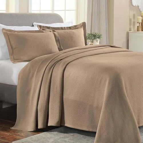 Cubrecama doble Superior Diamond Solitaire de algodón de primera calidad Jacquard Matelassé con fundas de almohada a tono, color aguamarina, Marrón
