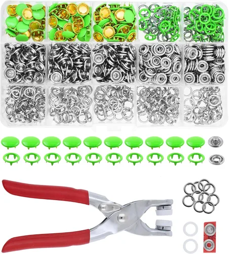 Miniatura 18 de Kit de botón de presión de metal Mandala Crafts - Botones a presión y herramienta de cierre a presión - Cierres coloridos de 9.5mm para coser, ropa