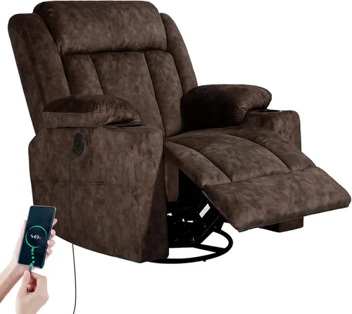 Miniatura 9 de LAFWELL Rocking Recliner Chair, Massage Rocker with Vibration Massage and Heat, USB and Type-C Ports, 360 Swivel Faux Leather Chair for Living Room
