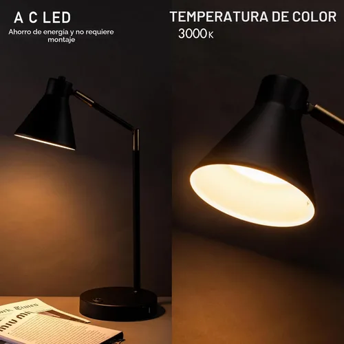 Miniatura 4 de O'Bright Astrum - Lámpara de escritorio LED con puertos de carga USB duales, 100% metálica, brazos giratorios de 270 grados, luz blanca suave Negro
